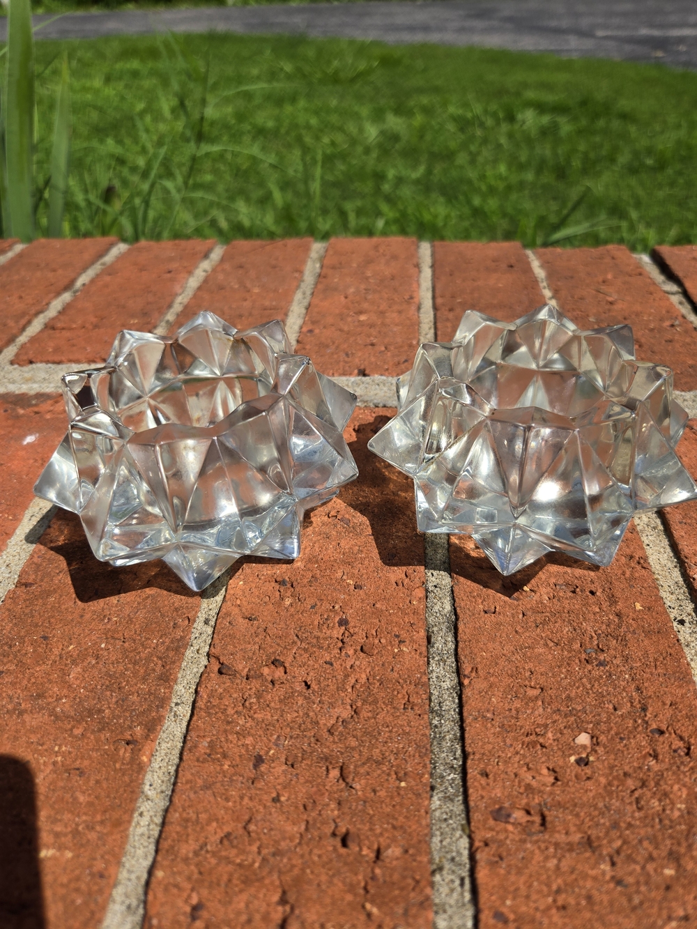 Vintage Avon Diamond Star Pattern Clear Glass Votive Candle Holder Set Of 2